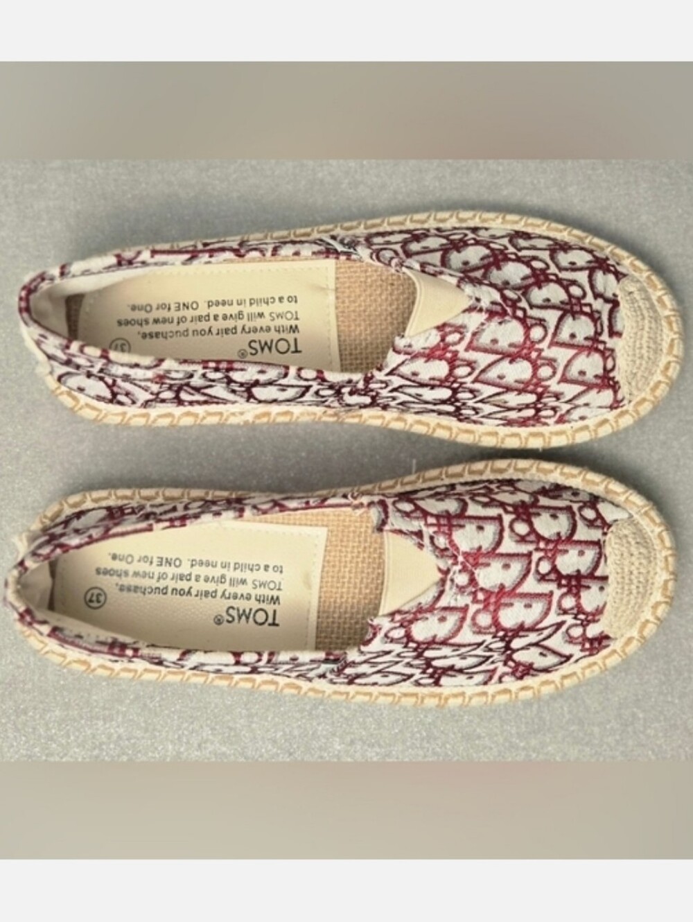 Toms Cream and Burgundy Espadrille Slip-On Shoes - Picture 7 of 10